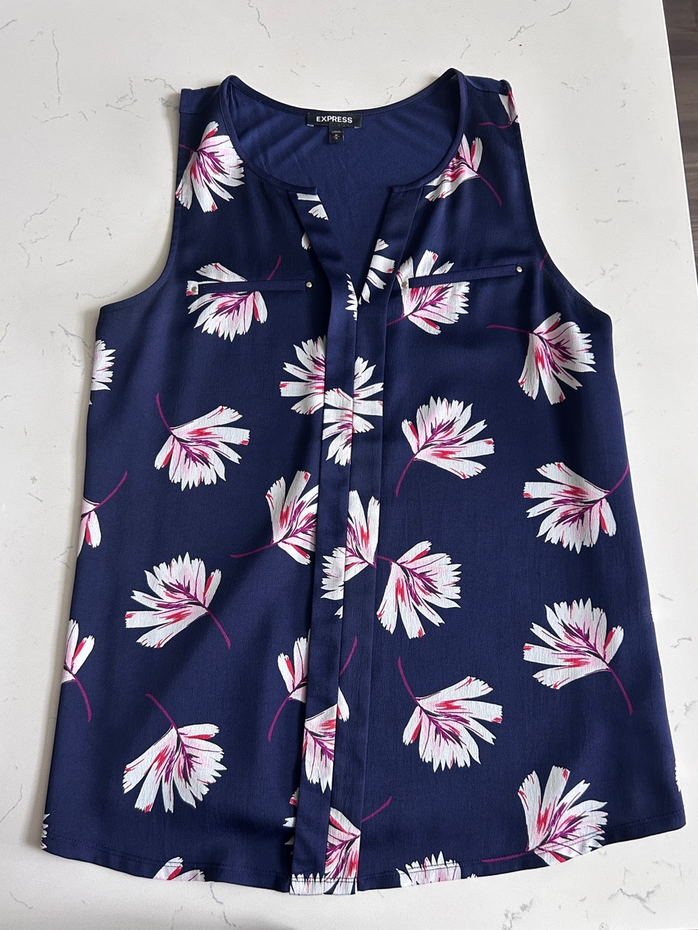 Express Navy Floral Sleeveless Blouse